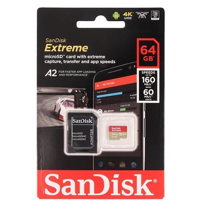 Карта памяти sandisk sdxc extreme class 10 uhs i u3 150 60mb s 64gb