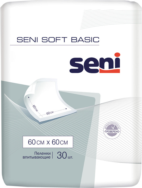 Пеленки впитывающие одноразовые медицинские Seni Soft Basic 60 x 60 см по 30 шт.