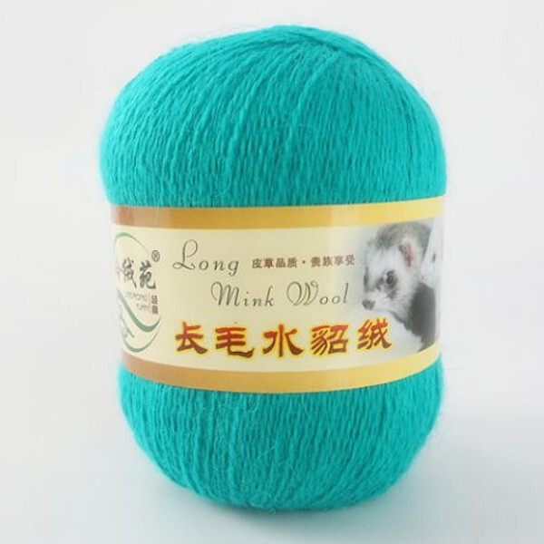 Пряжа Long Mink Wool Пух норки 50 г, 350м (цвет 60 бирюзовый), 2шт ...