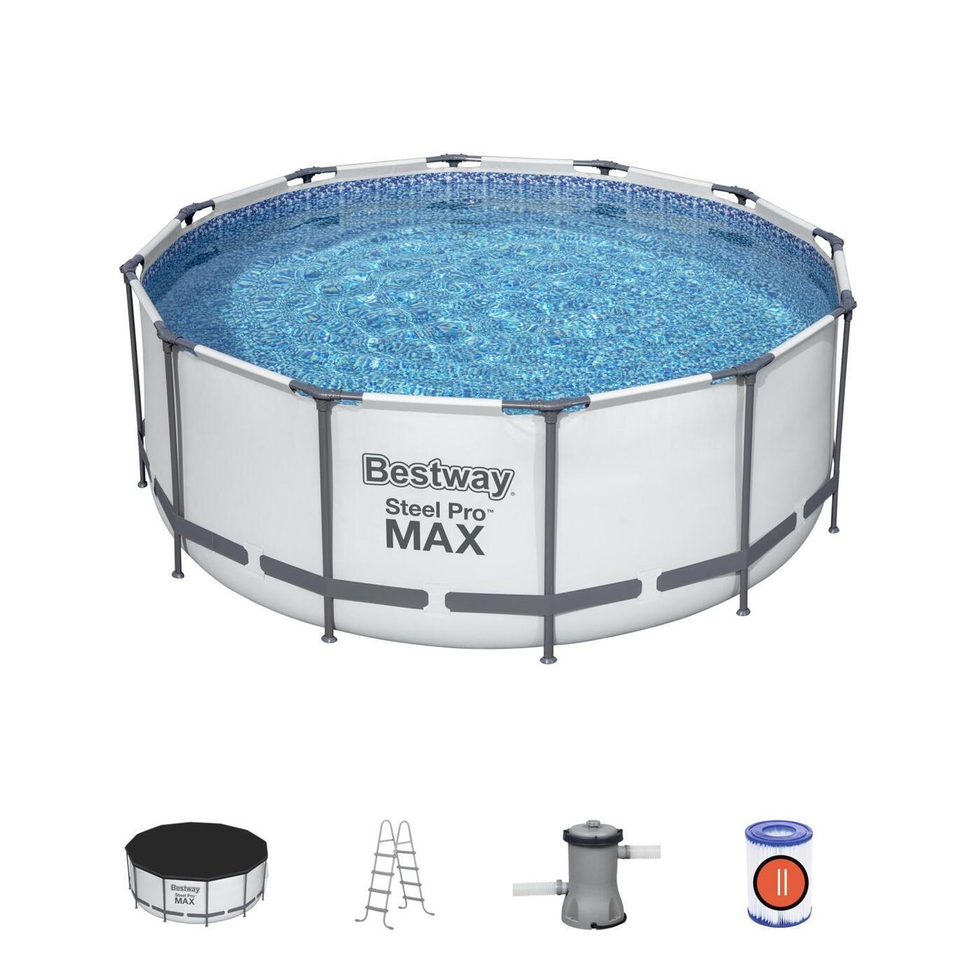 56438 Bestway Каркасный бассейн Steel Pro Max 457х122см, 16015л, фильтр-насос картриджный 3028л/ч, лестница, тент