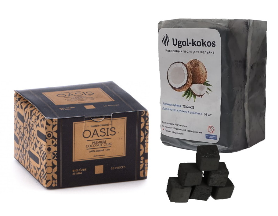 Уголь для кальяна кокосовый Oasis (Оазис) 250гр, 18 кубиков 25мм ...