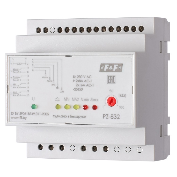 Реле контроля уровня жидкости PZ-832, четырехуровневое, с зондами, F&F