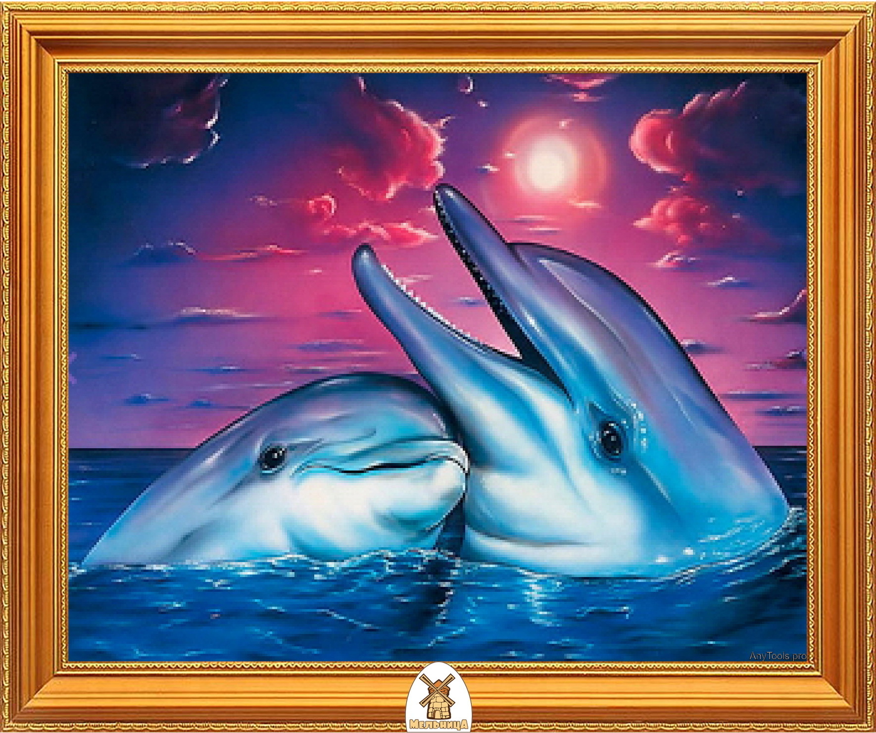 Дельфины алмазная мозаика и акрил