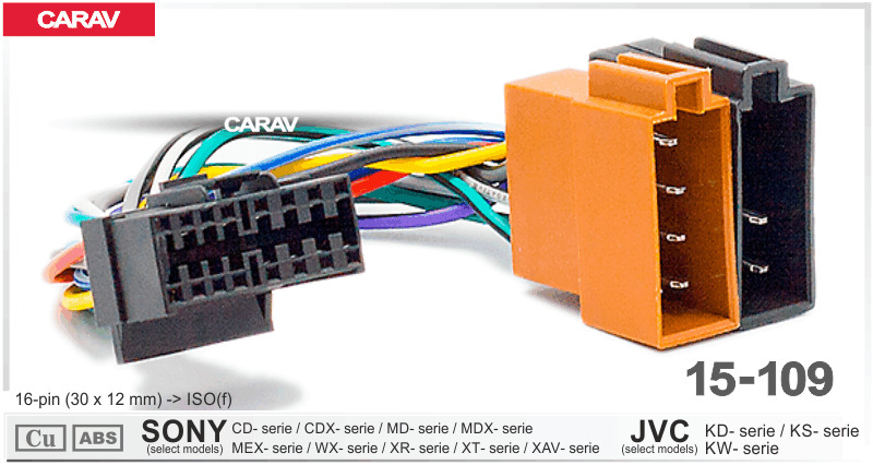 РазъёмдляавтомагнитолыSonyCD-;CDX-;MD-;MDX-;MEX-;WX-;XR-;XT-;XAV-series/JVCKD-;KS-;KW-seriesCARAV15-109