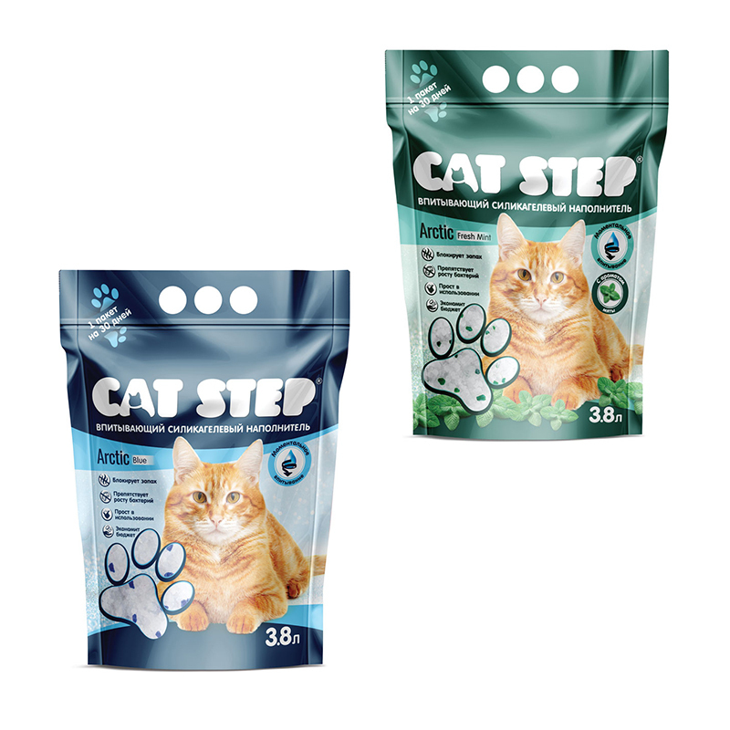 Силикагелевый наполнитель для кошачьего туалета cat step arctic blue