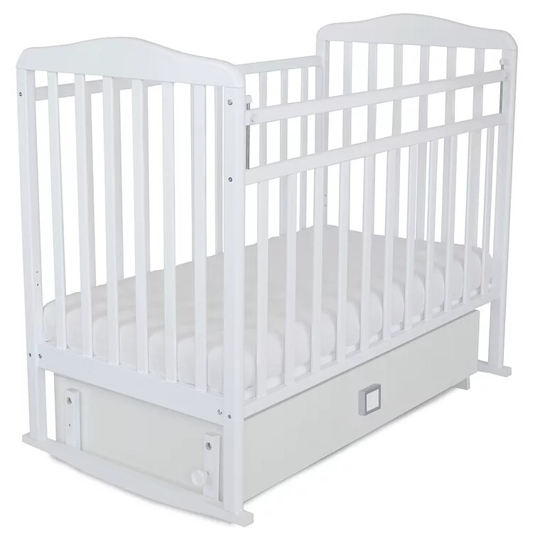 Кровать детская Malika "Митенька" поперечный маятник с ящиком, белый ...