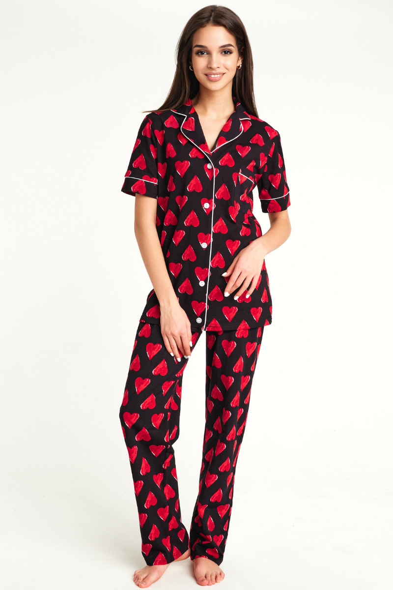 Пижама 52 размера. Пижама с сердечками женская. Пижама черная с сердечками. Пижама Modellini, размер 44, красный, белый. Пижама Modellini чёрной кошке.