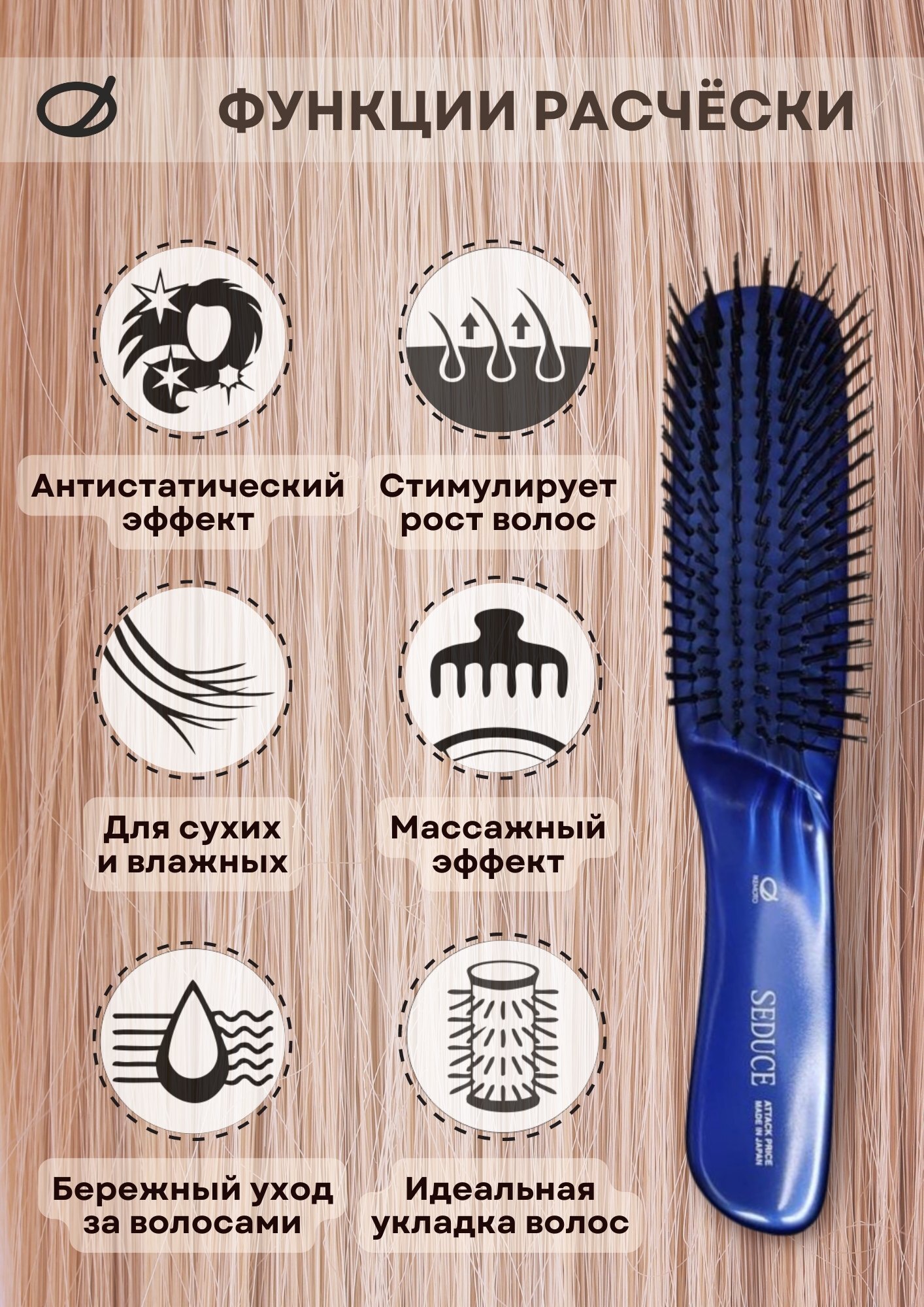 Ikemoto brush щетка для ухода и восстановления поврежденных волос с гиалуроновой кислотой