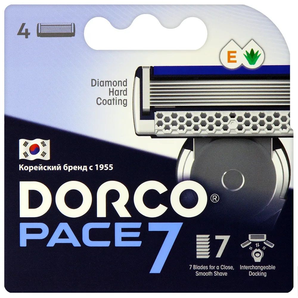 Dorco Сменные кассеты PACE7, 7-лезвийные, крепление PACE, увл.полоса (4 сменные кассеты)