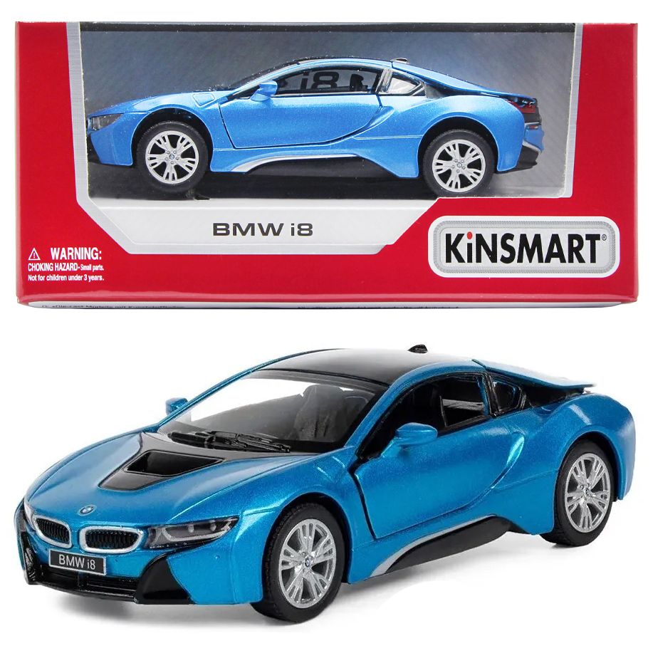 Машинка металлическая инерционная Kinsmart 1:36 BMW i8 в обвесе 5379DKT в  коробке, двери открываются / Голубой - купить с доставкой по выгодным ценам  в интернет-магазине OZON (815892015)