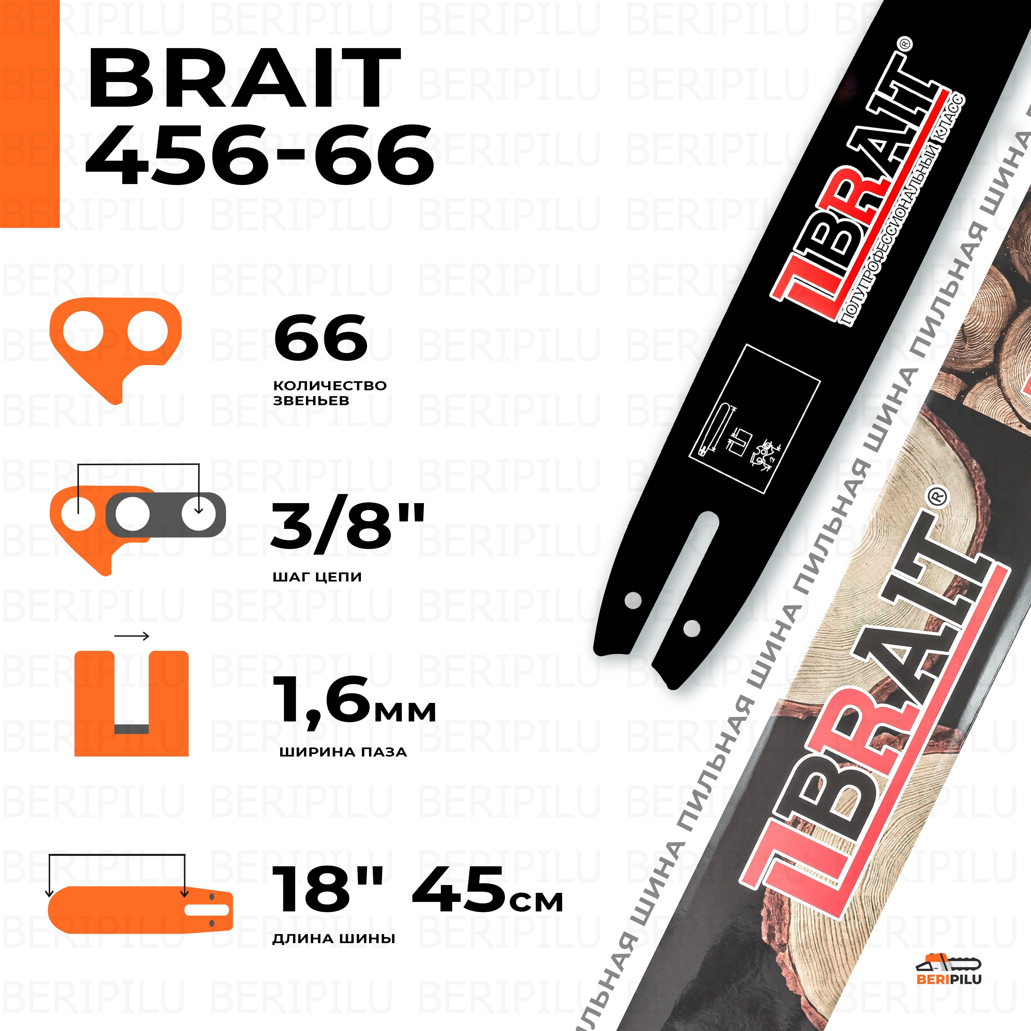 Шина для бензопилы STIHL MS361, паз 1.6 мм, 66 звеньев, шаг 3/8", шина 18" (45см)