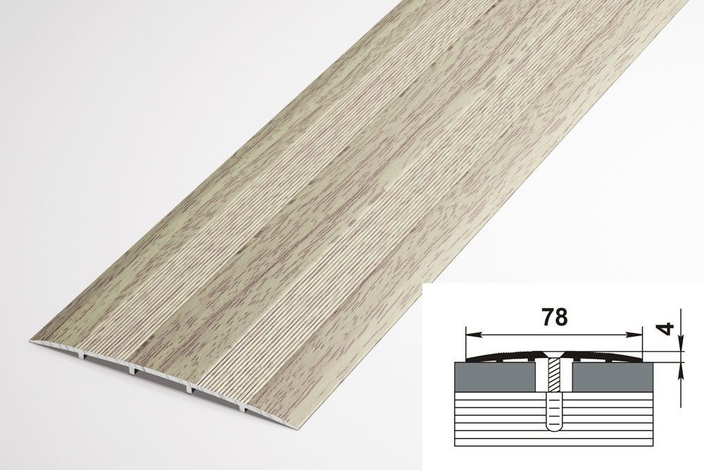 Порог напольный стыкоперекрывающий одноуровневый 78x4 мм, длина 2,7 м, профиль-порожек алюминиевый Лука ПС 18, декор дуб белёный 087