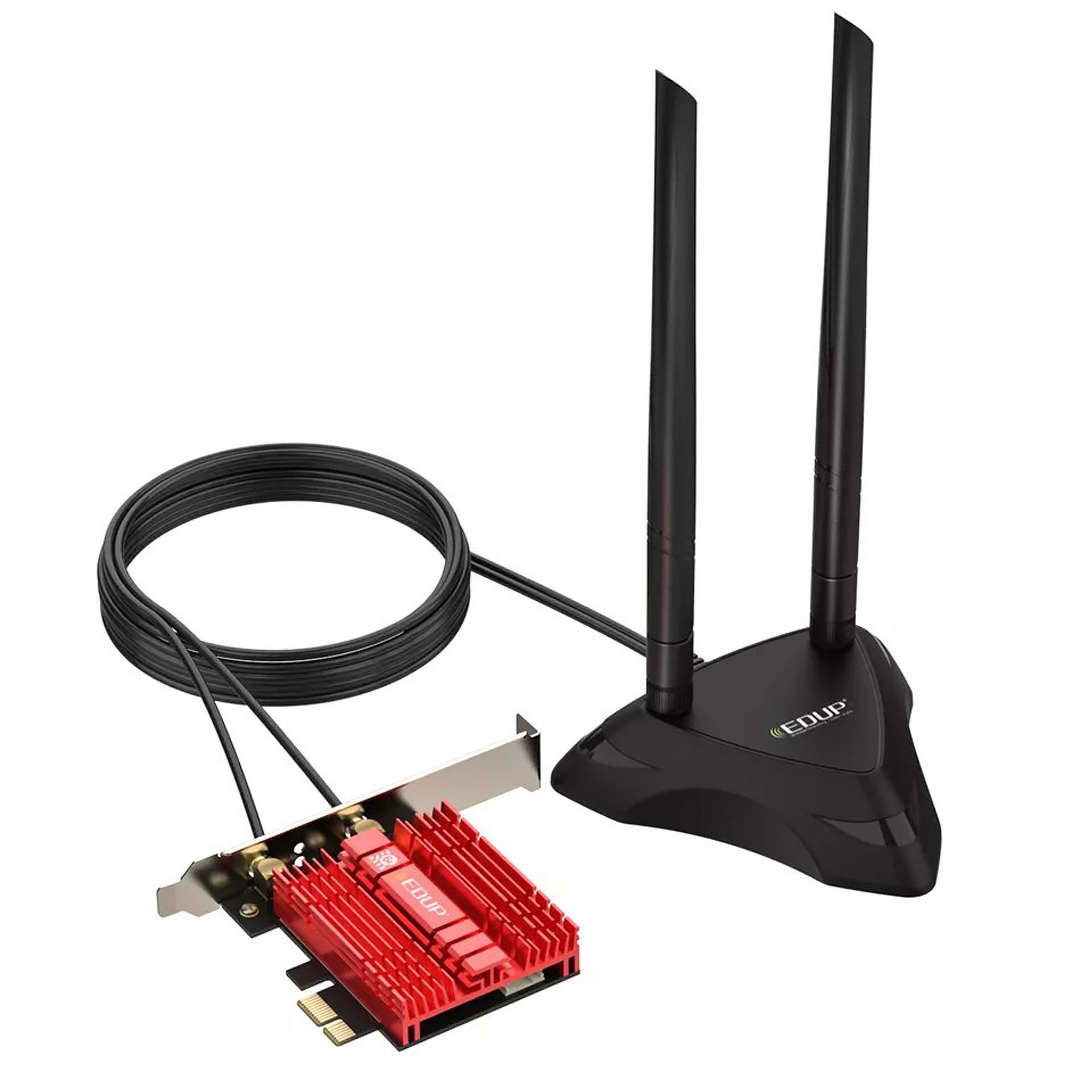 PCI-EадаптердлякомпьютераWi-Fi6EAX210AX3000Bluetooth5.2-2.4GHz5GHzи6GHzсвнешнейантенной2*6dBi