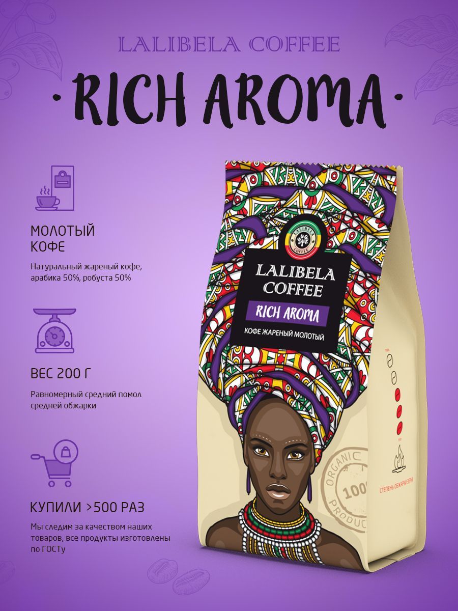 Кофемолотый200грLALIBELACOFFEERICHAROMA,арабика,робуста