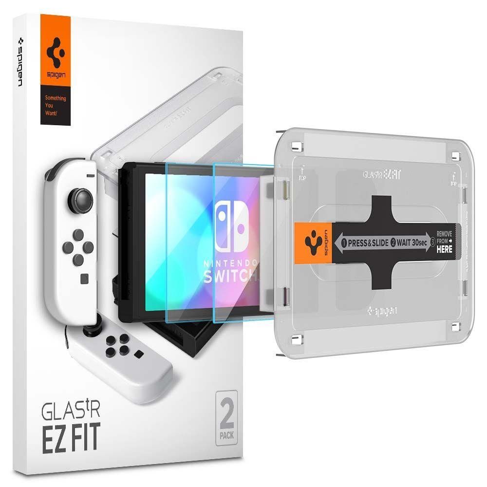 Защитное стекло Spigen на Nintendo Switch OLED (AGL03829) EZ FIT GLAS.tR / Спиген Стекло для Нинтендо Свитч Олед Олеофобное, Прозрачный, 3 шт