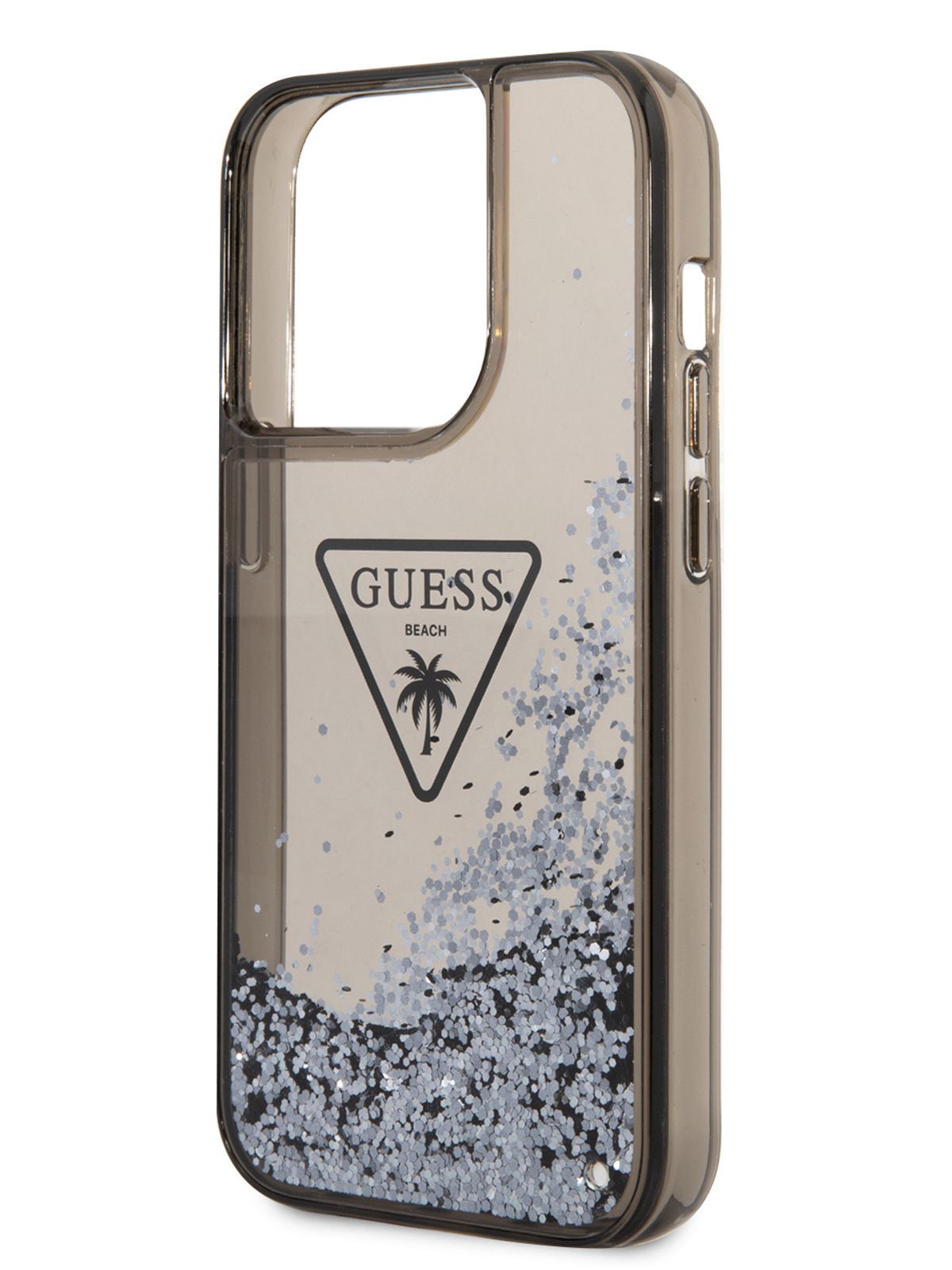 Чехол Guess Liquid Glitter на Apple iPhone 14 Pro / для Айфон 14 Про  двухслойный с гелем и блестками, с логотипом Triangle logo, прозрачный  черный - купить с доставкой по выгодным ценам