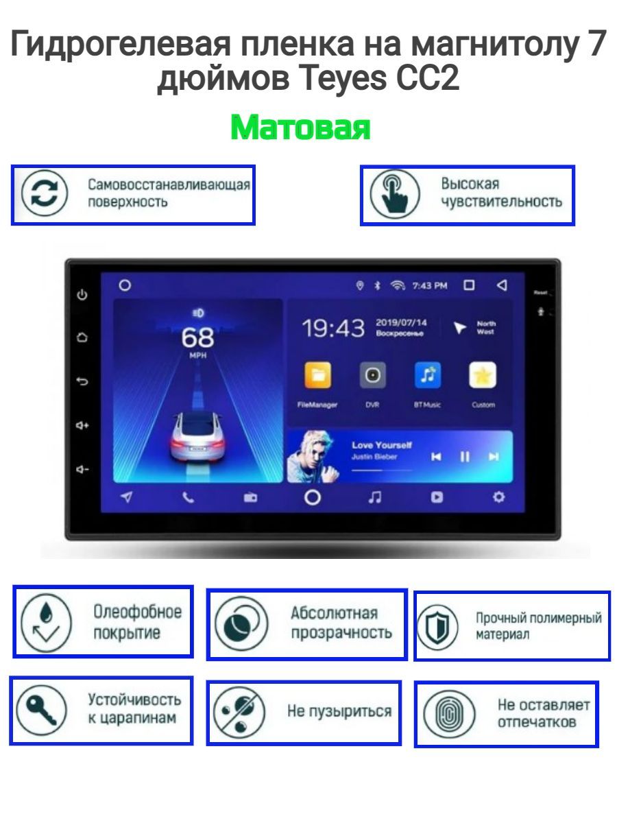 Универсальнаягидрогелеваязащитнаяпленканамагнитолу7дюймовTeyesCC2