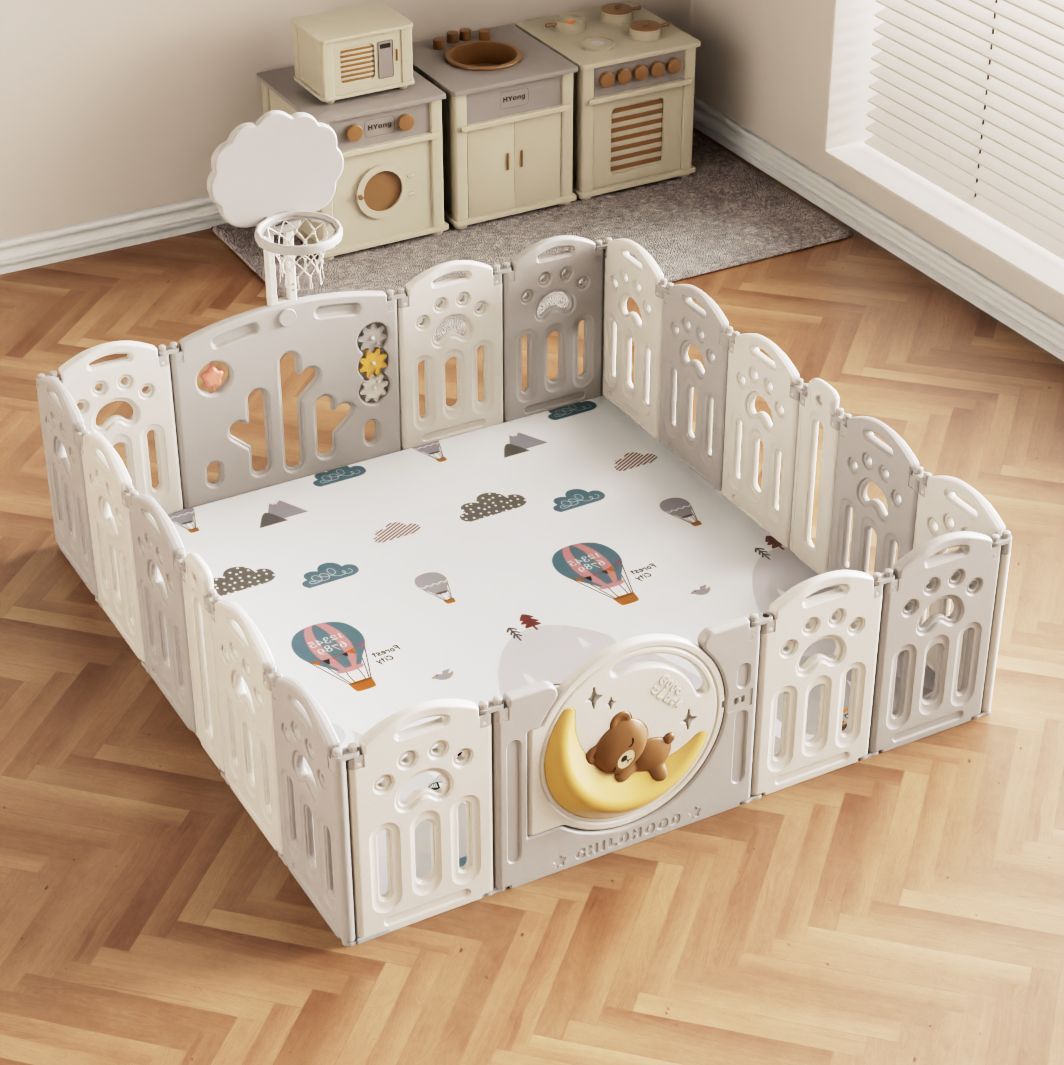 Большой детский игровой манеж, комплекс UNIX Kids DeLuxe 180x200 см Grey из  пластика, с баскетбольной стойкой, ковриком, для дома и улицы, серый, белый  - купить с доставкой по выгодным ценам в интернет-магазине