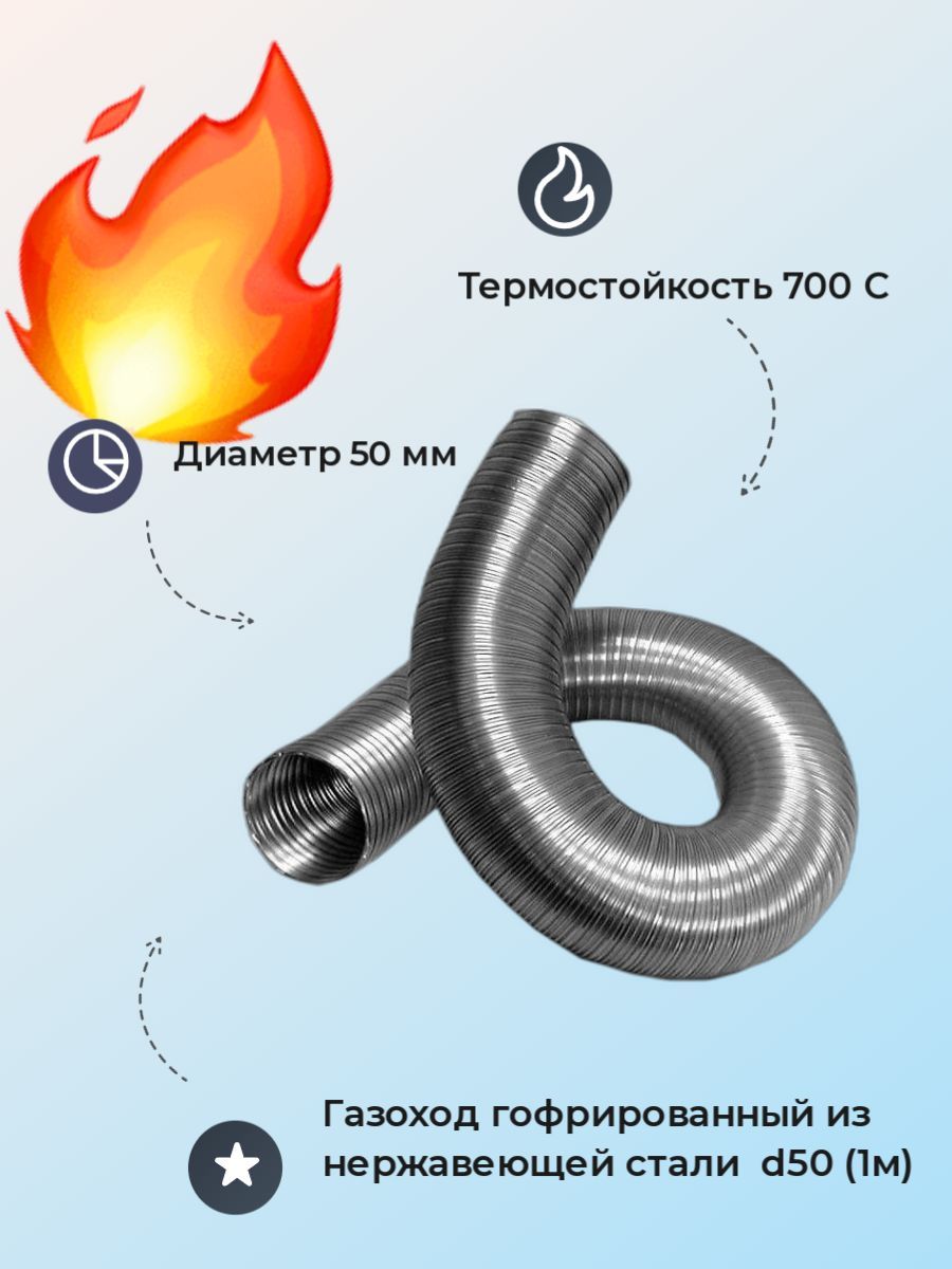 Газоход гофрированный d50 мм (1м) из нержавеющей стали