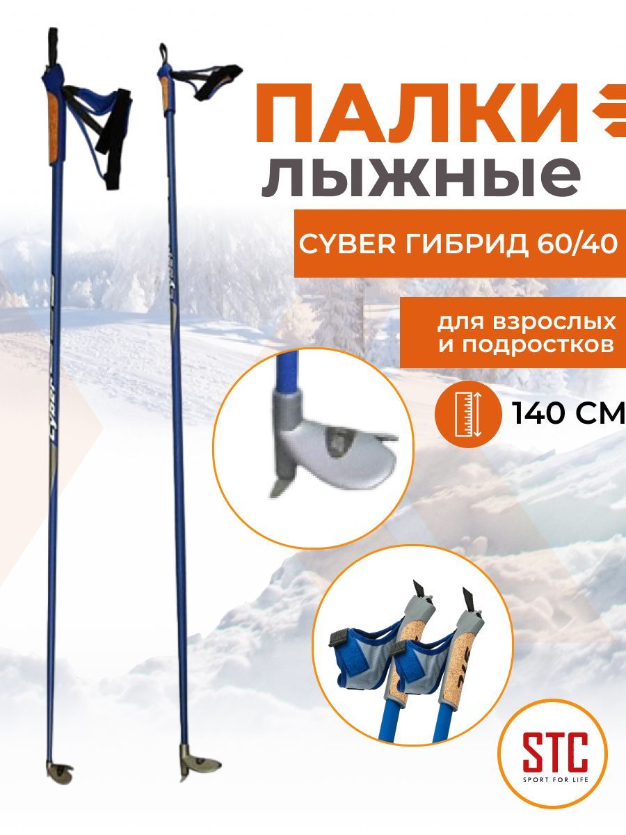 Беговые лыжные палки STC Cyber Blue 140 см деколь гибрид 60/40 спортивные