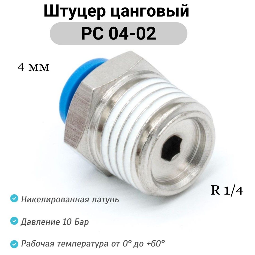 Штуцерпрямойснаружнойрезьбой(R1/4)-PC04-02пневмофитингцанговыйбыстросъемный