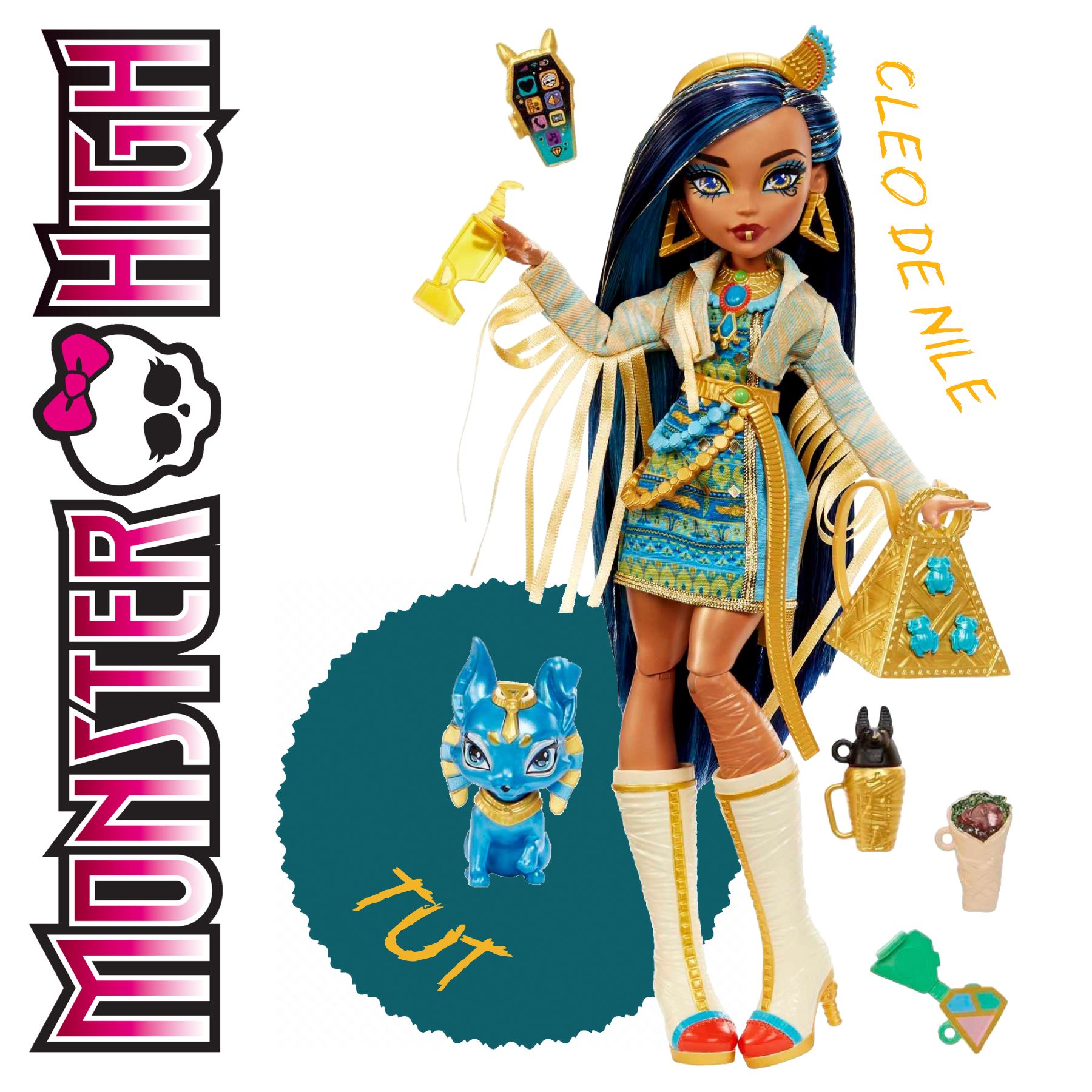 Шарнирная кукла Monster High HHK54 Cleo de Nile с питомцем и аксессуарами Монстр Хай