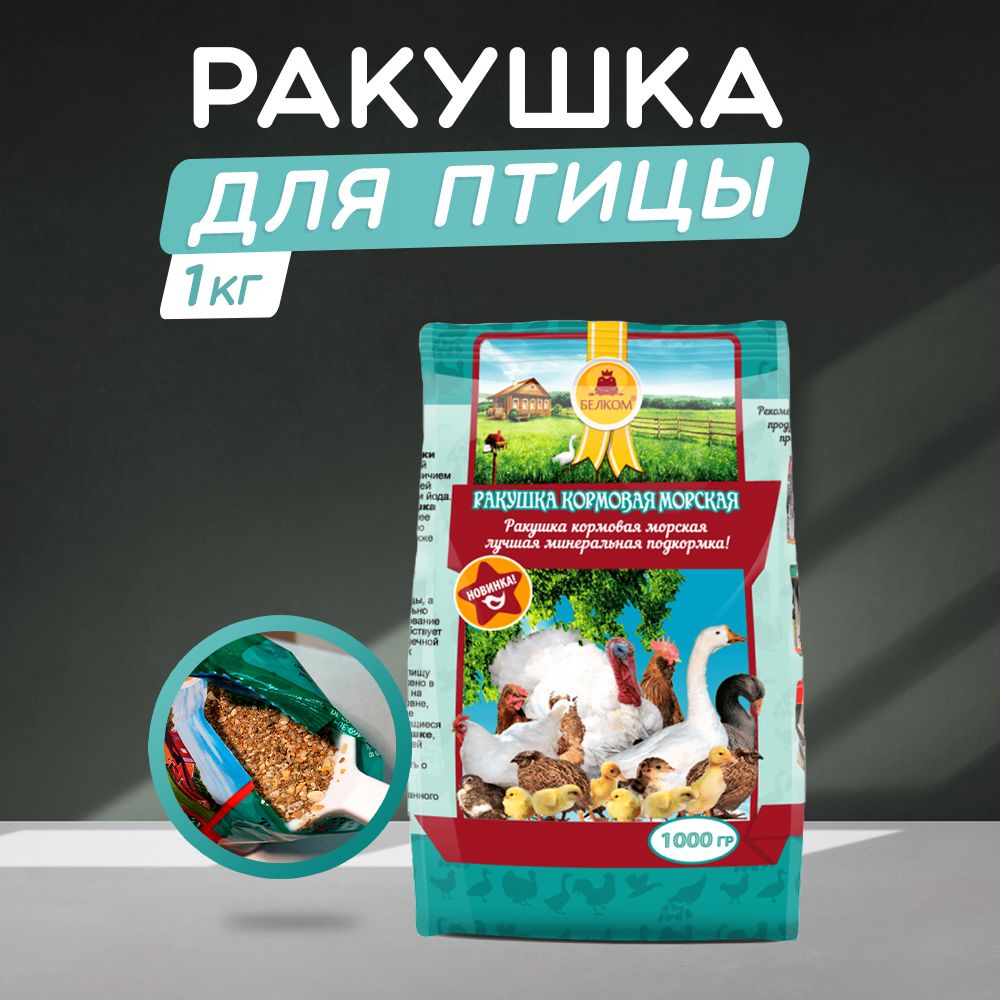 Ракушка кормовая морская, мелкая, упаковка 1000гр