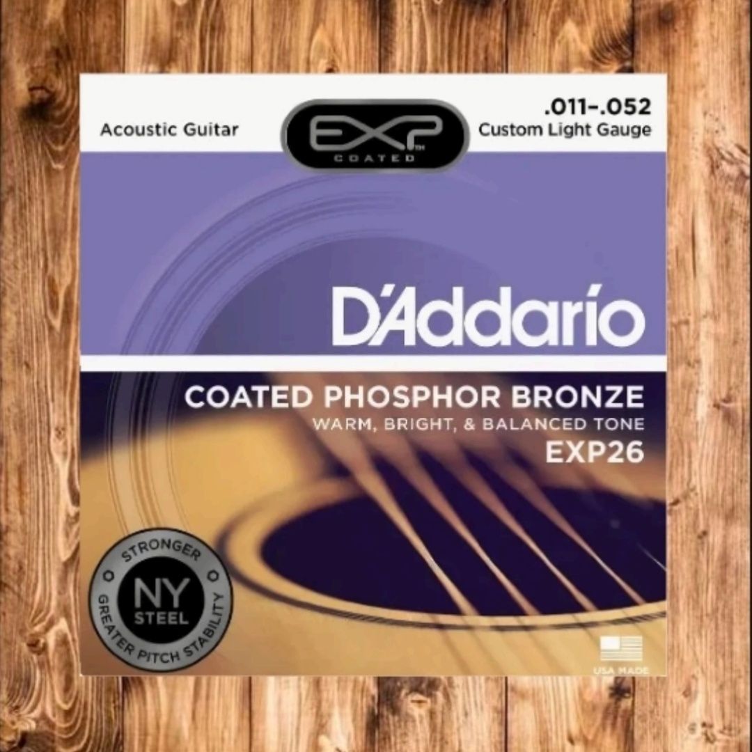 Струны для акустической гитары D'Addario 11-52 EXP Coated Phosphor Bronze Custom Light Gauge EXP26