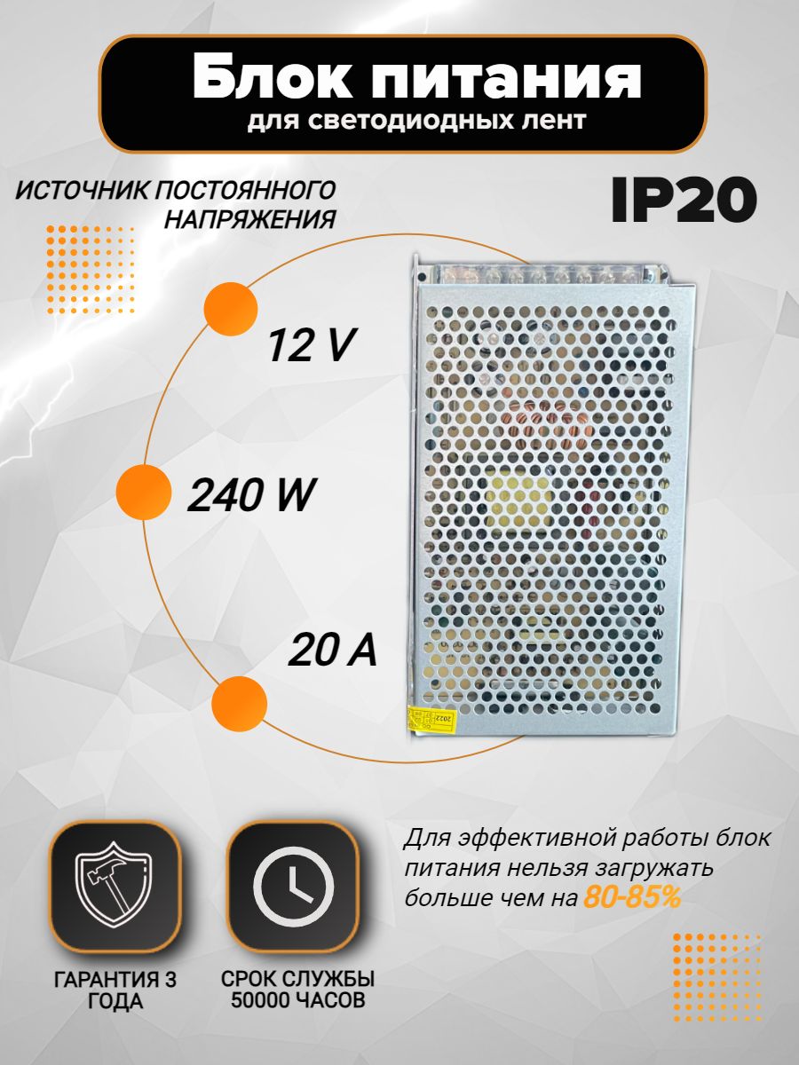 VeroMaksБлокпитаниядлясветодиоднойленты,12В,240Вт,IP20