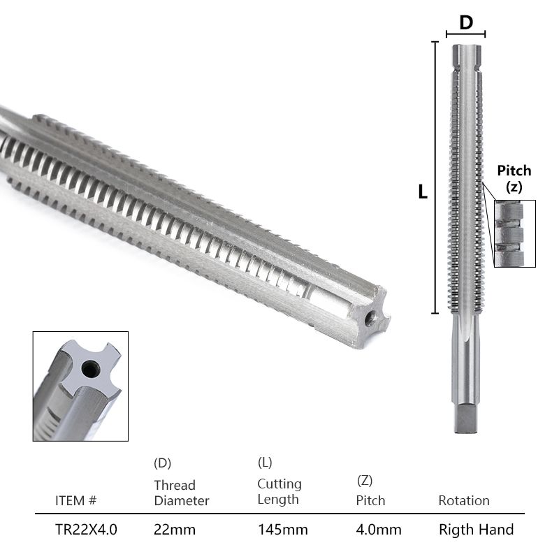 Метчик машинный трапецеидальный TR22 x 4 мм, шаг 4 мм, правый, 1 шт