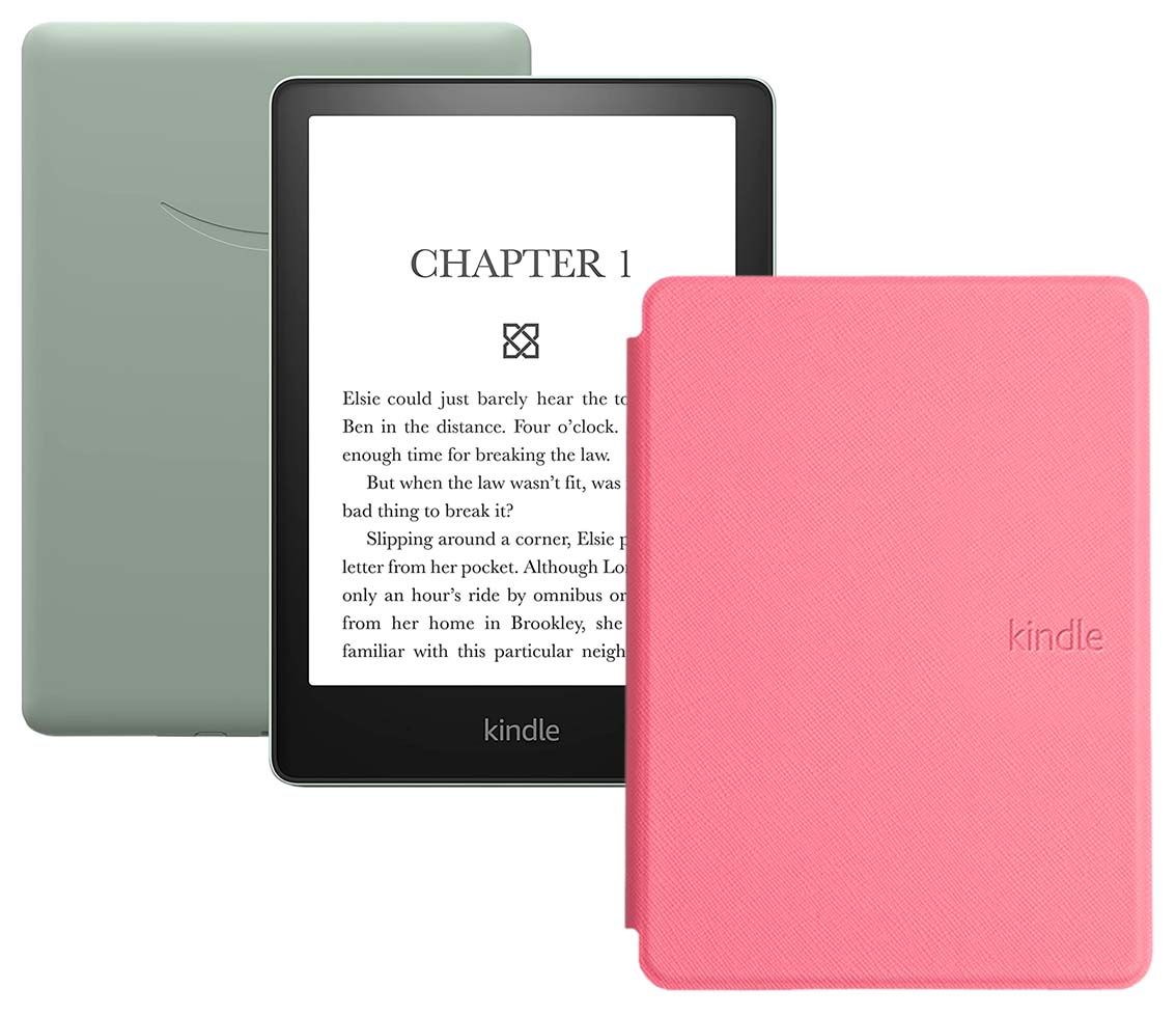 Amazon Kindle 6.8" Электронная книга PaperWhite 2021 16Gb SO Agave Green + обложка, зеленый, розовый