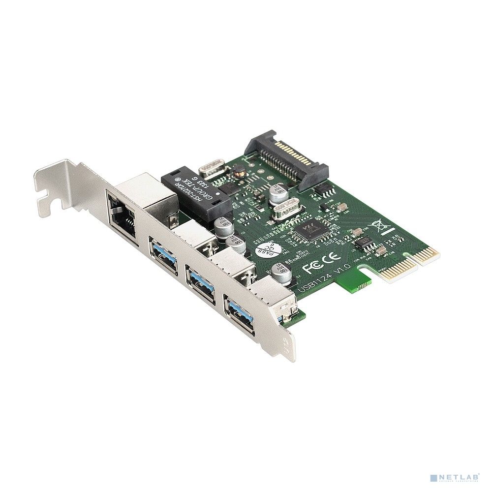 Exegate EX283714RUS Контроллер сетевой EXE-361 PCI-E 2.0, 3*USB3.0 ext + LAN UTP 1000Mbps, раз.доп.п