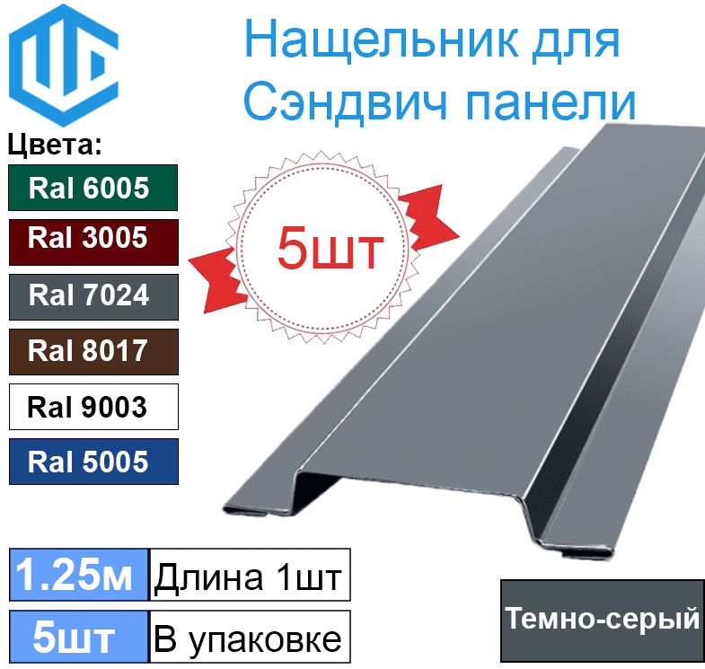 Нащельникметаллическийдлясэндвичпанелей(5шт)Ral7024Темно-серый