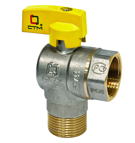 Кран шаровый для газа угловой CTM ГАЗ 1/2\" штуцер-гайка, бабочка ...