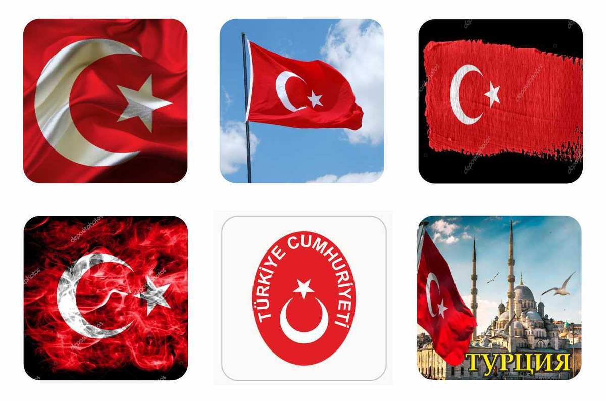 3D cтикеры / 3Д наклейки на телефон флаг, герб Турции. Набор 6шт. Размер 1 шт 3х3 см Яркие.  #1