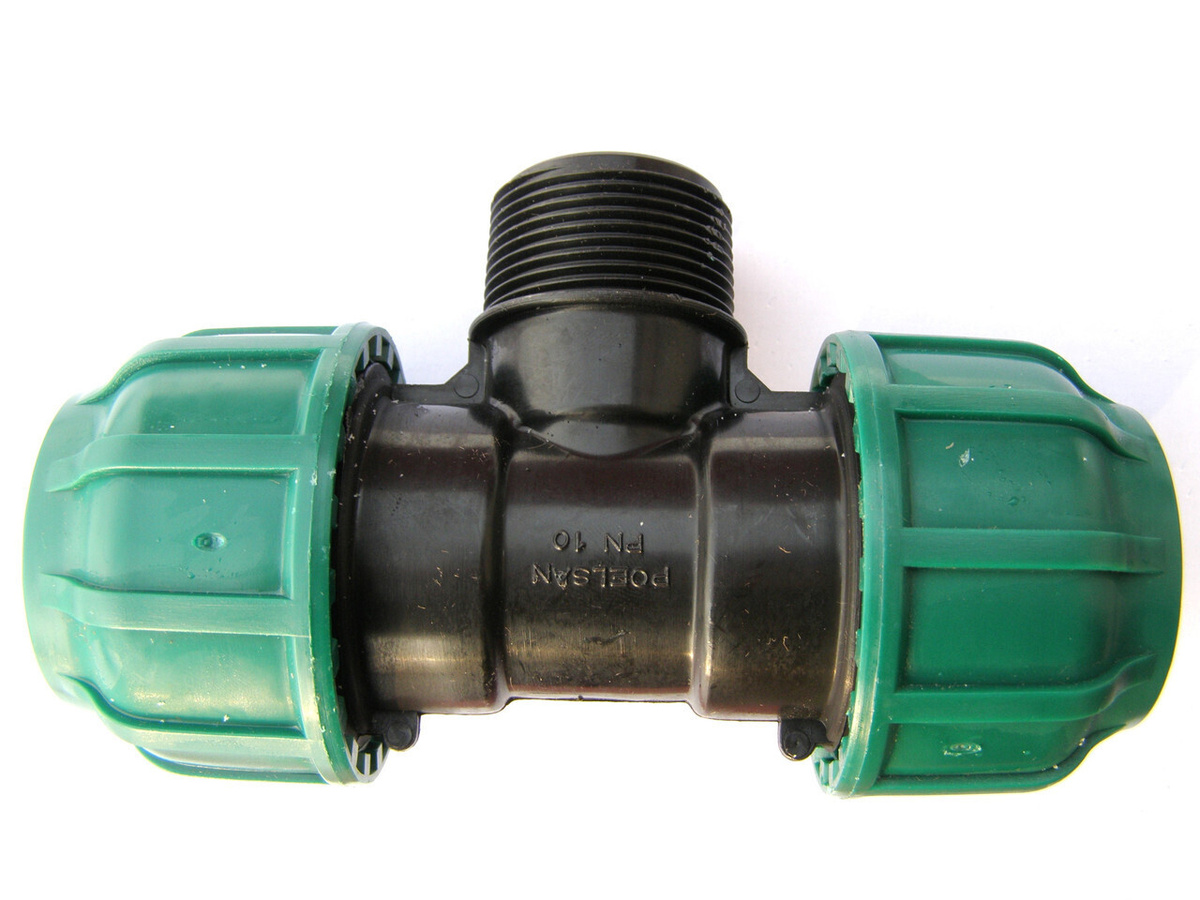 Тройник обжимной ПЭ разъемный 25х1\"НРх25, PN10 (зеленый), Poelsan lnd ...