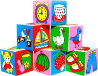 Набор детских развивающих кубиков для малышей &#34;Предметы&#34;, мягкие кубики - игрушки детям, Мякиши. Спонсорские товары
