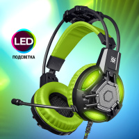 Игровые наушники проводные с микрофоном Defender Lester черный + зеленый, кабель 2,2 м. Спонсорские товары