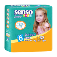 Дышащие ультратонкие детские подгузники Senso Baby Ecoline, размер 6 junior extra, 15-30 кг, 32 шт. Спонсорские товары