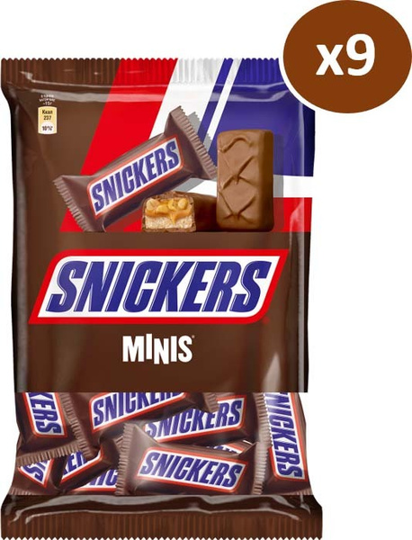 Конфеты шоколадные батончики Snickers Minis, 9 шт по 180 г / Нуга ...