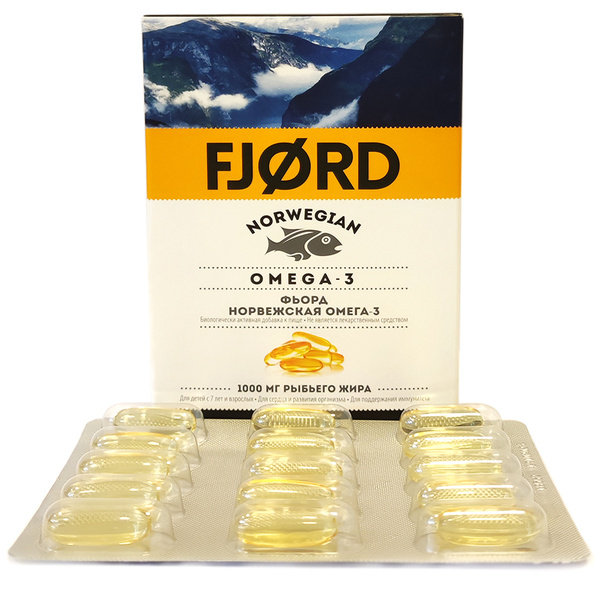 Омега-3 Норвежская, 1000 мг, 60 капсул, БАД к пище FJORD, Витаминный ...
