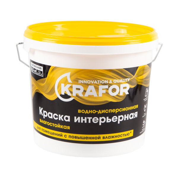 Краска водно-дисперсионная интерьерная влагостойкая Krafor, латексная ...