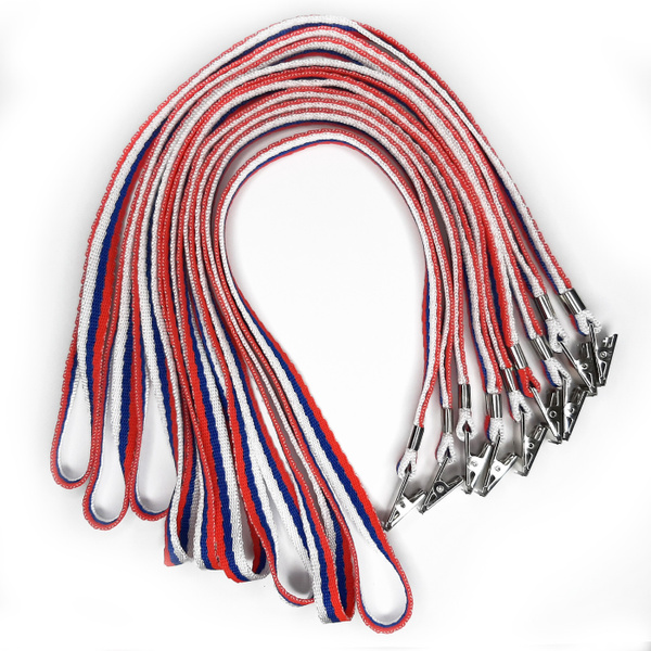 Лента для бейджа на клипсе, триколор - 25 шт (Шнурок, держатель для ...