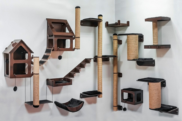 Когтеточка Лежанка настенная для кошек ZooM Паркур Классика венге 40 х ...