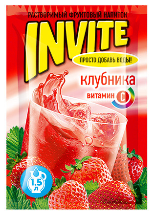 Растворимый напиток Invite Клубника 9г 1 блок по 24шт, напиток Инвайт ...