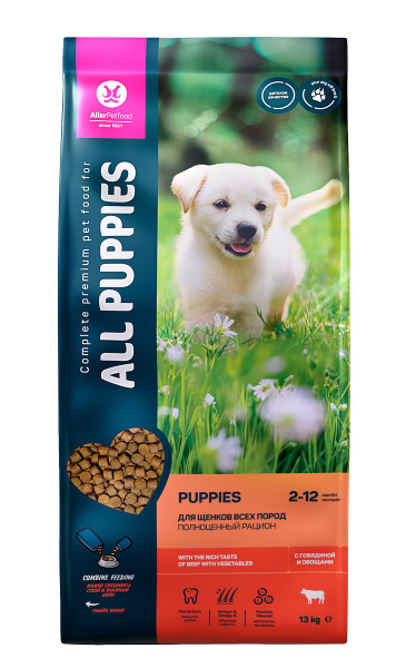 ALL PUPPIES сухой корм для щенков, с говядиной и овощами, 13 кг ...