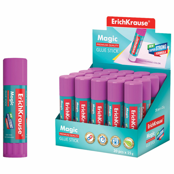 Клей-карандаш ERICH KRAUSE "Magic", 15 г, обесцвечивающийся после ...