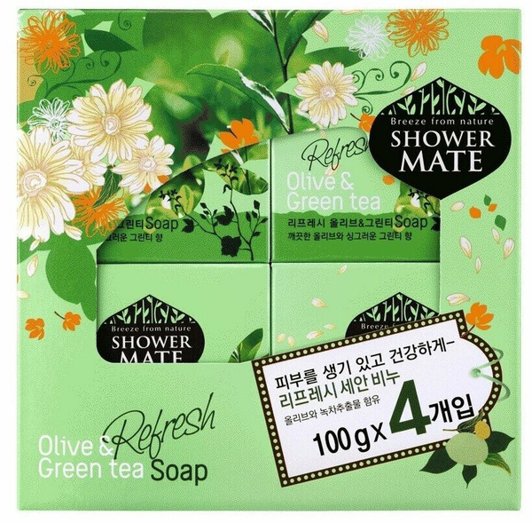 Kerasys Мыло кусковое Shower Mate Olive & green tea, 4 шт, 100 г