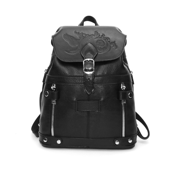 Рюкзак женский маленький кожаный Kalinovskaya Р13мп, черная натуральная ...