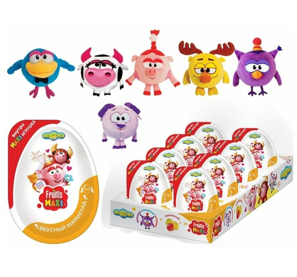 FRUITLS MAXI Смешарики Мармелад в пластиковом яйце с плюшевой игрушкой ...